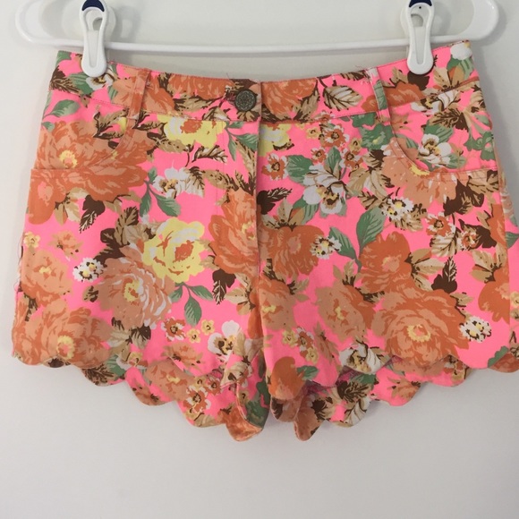 Neon, floral, scallop shorts