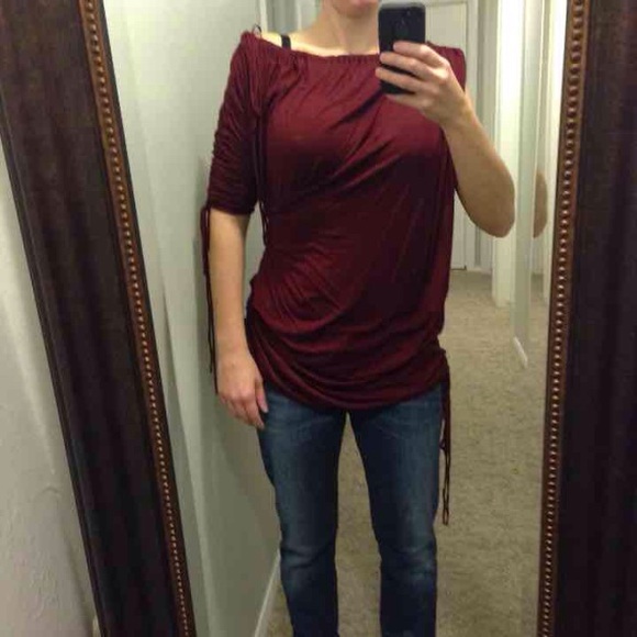 David Rodriguez wine colored top, medium