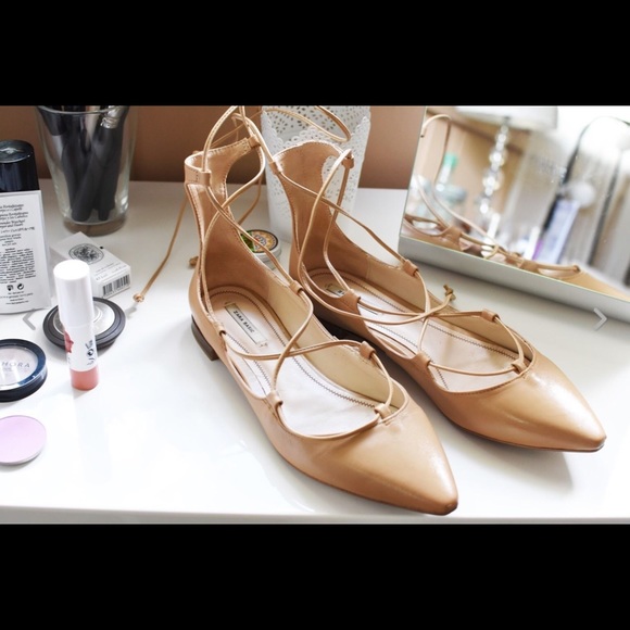 Zara Shoes - Zara Tie Up Lace Up Nude Ballerinas Flats