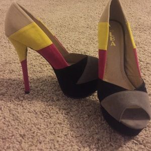 Brand new multi color peep toe heels
