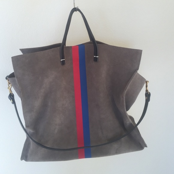 Clare Vivier Grey Suede Simple Tote Striped