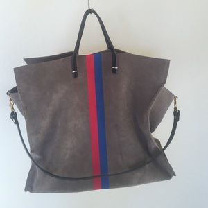 Clare Vivier Grey Suede Simple Tote Striped
