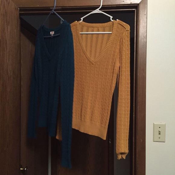 2 sweaters! Teal and mustard yellow