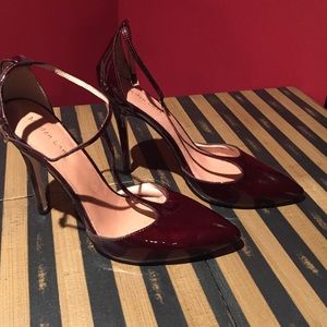 Maiden Lane Burgundy T-Strap Pumps