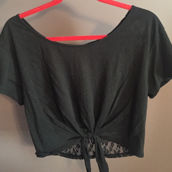 Crop tee, lace back. PINK (Victoria's Secret) and