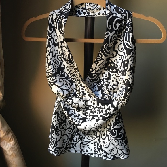 Express Black & White Paisley Silk Halter, Small
