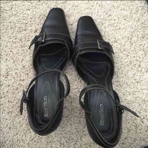 Black short heels with ankle strap