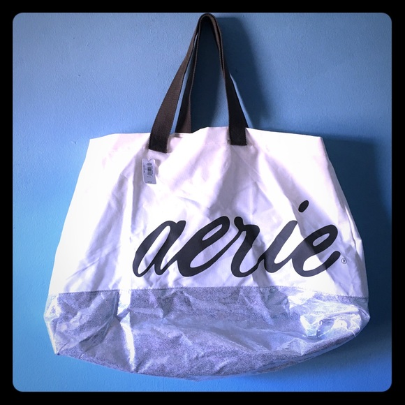 Aerie white and silver tote bag