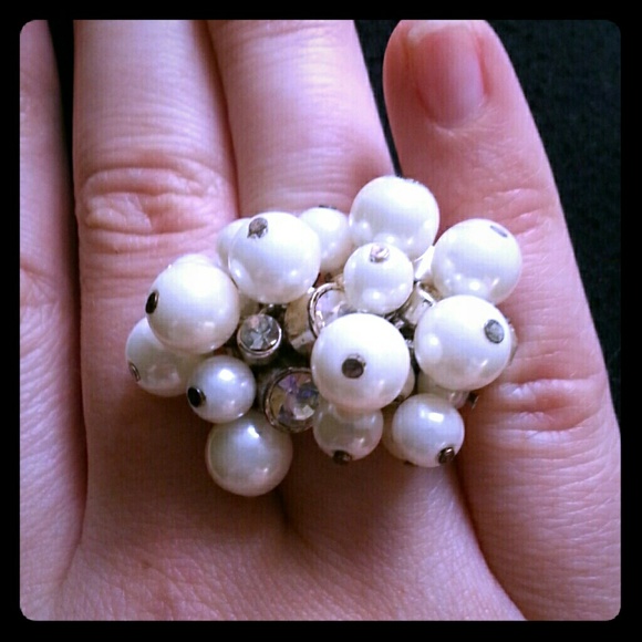 Faux Pearl and Diamond Ring