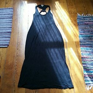 Black, backless maxi dress.