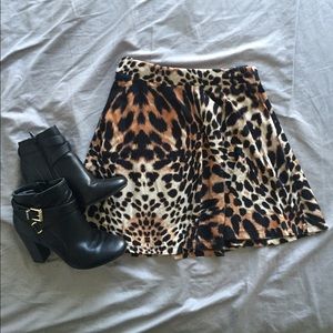 Cheetah print jersey skater skirt
