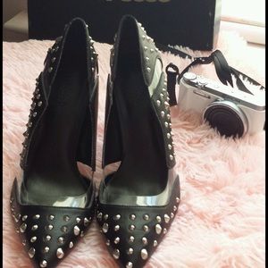 NWT Black and silver rivets high heels