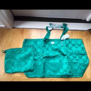 Turquoise Coach Nylon Packable Weekender