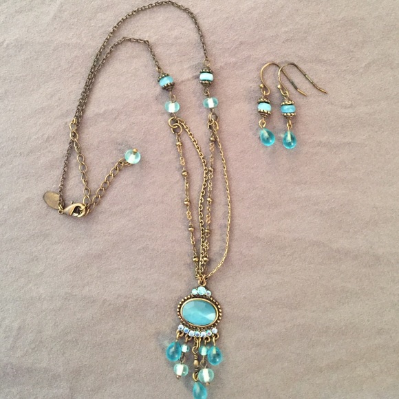 Lia Sophia turquoise/bronze necklace/earrings set