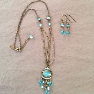 Lia Sophia turquoise/bronze necklace/earrings set
