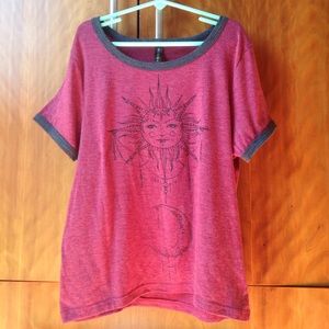 Tillys Sun and moon crop shirt.