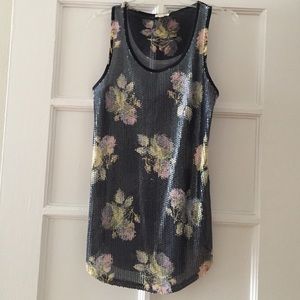 URBAN OUTFITTERS - blue floral sequin tank top