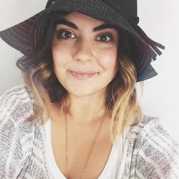 Aqua Black Wool Brim Floppy Hat with Tassels.