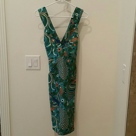 Peacock print silk summer dress