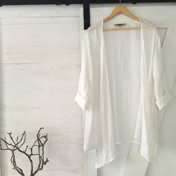 FLAX 100% White Linen Drape Front Jacket/Cardigan