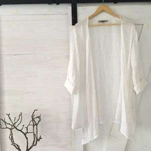 FLAX 100% White Linen Drape Front Jacket/Cardigan