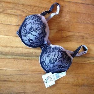 Nude and black lace bra