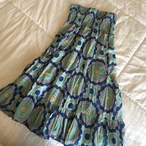 Blue strapless printed beach cover-up dress