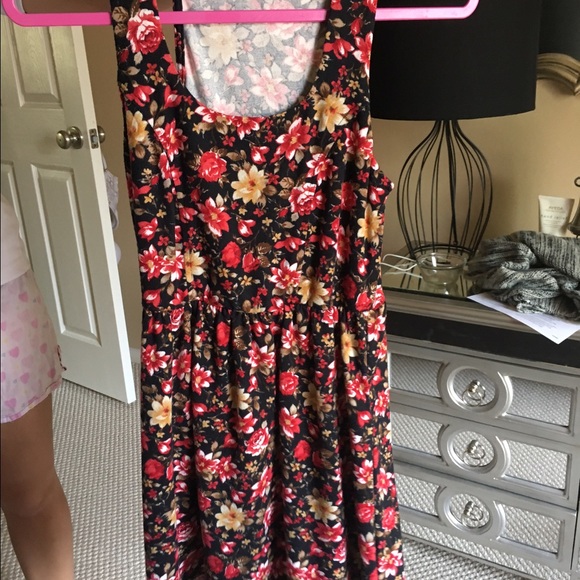 Red Floral Dress with Pockets at the sides