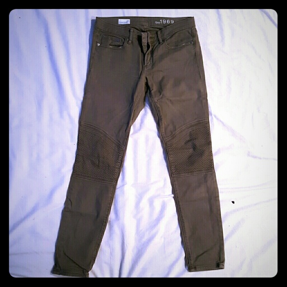 Army green moto skinny jeans