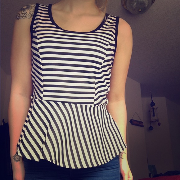 Black and white striped peplum top