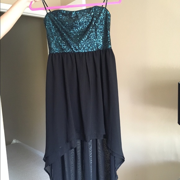 Emerald Sequin Black High Low Dress