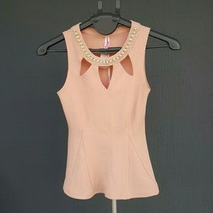 Bejeweled cutout peplum top