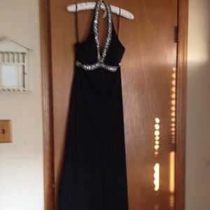 Black Halter long gown with beading detail