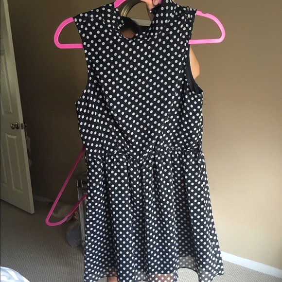 Black/Grey Polka Dotted Chiffon Turtleneck Dress