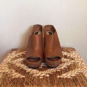 STEVEN Tan Leather Wedge Mules Size 8