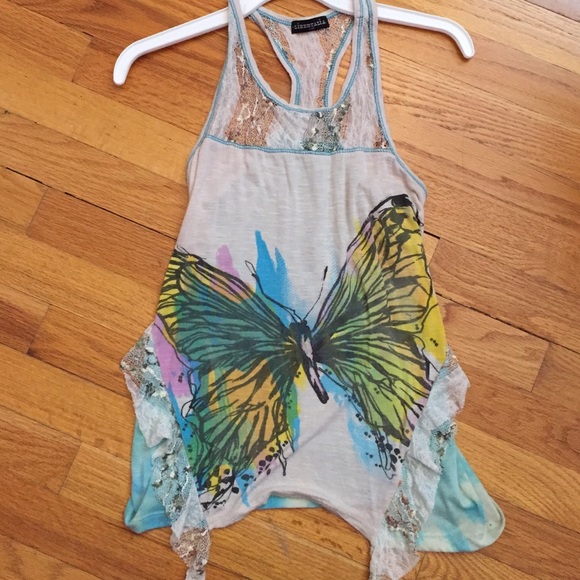 butterfly racerback tank with lace decor