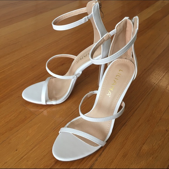 white three strap heels