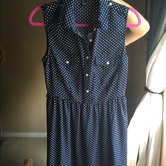 Navy/White Polka Dot Collared Dress