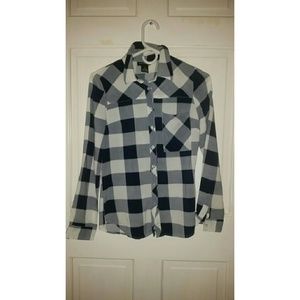 Button up navy plaid shirt