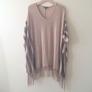 Tan/black poncho with fringe
