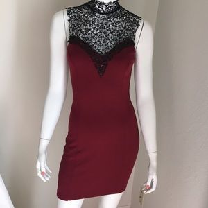 Sexy burgundy and black lace mini dress