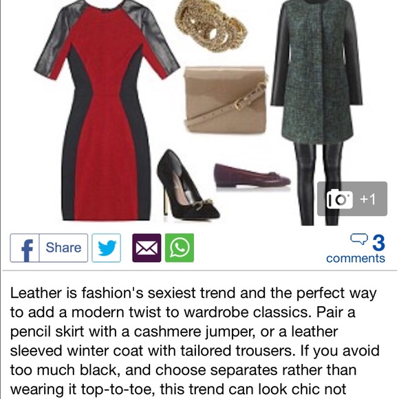 SOLD Zara Red & Black Dress w/faux leather sleeves - Picture 3 of 4