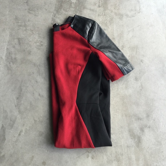 SOLD Zara Red & Black Dress w/faux leather sleeves - Picture 4 of 4