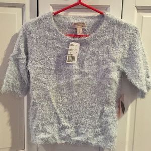 Light blue short sleeve fuzzy sweater