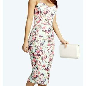 Faye Floral Print Midi Bodycon Dress