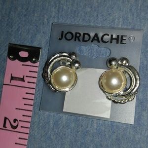 Jordache Pearl Clip-On Silver Earrings