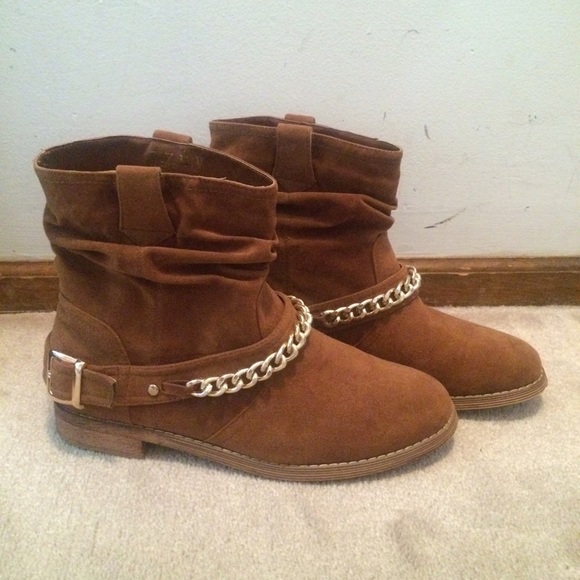 Camel Booties with gold accent