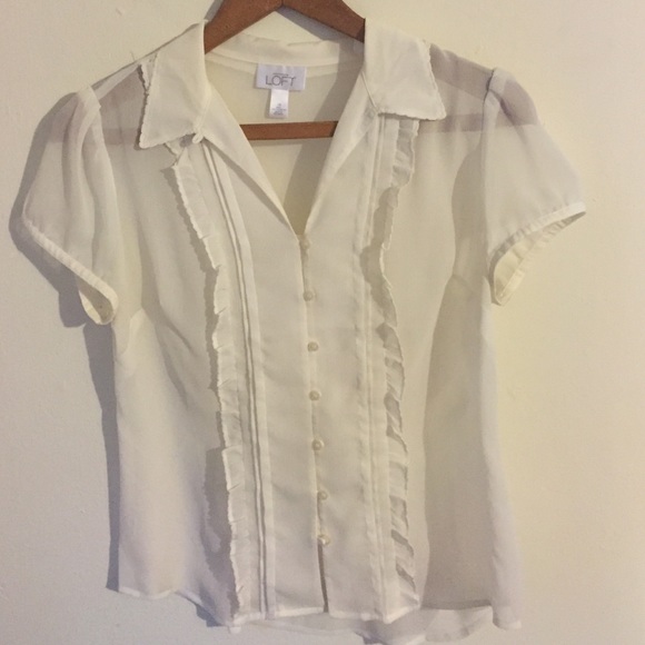 LOFT Sheer Cream Collared Blouse