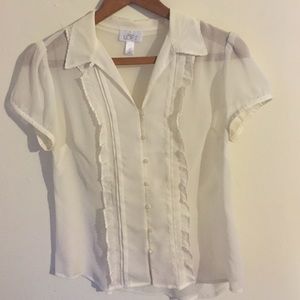 LOFT Sheer Cream Collared Blouse