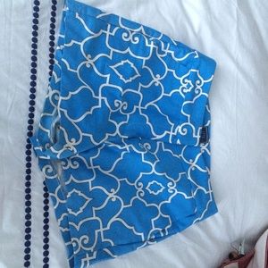 Bright blue and white silk shorts
